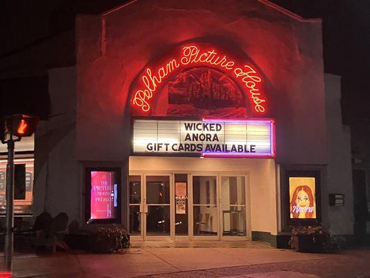 Exterior view of The Pelham Picture House on a rainy night (12/10/2024)