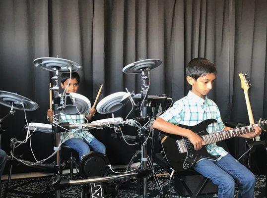 We teach drums, voice, ukulele, bass, piano, and guitar.