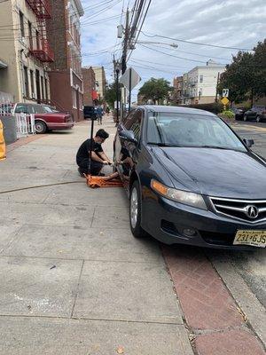 My tire was replaced right on the street!