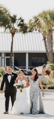 Mother of the bride dress with husband and daughter! Walking down aisle