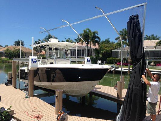 Liberty Cover off on a 24' Robalo