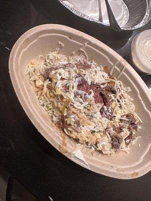 supposed to be a burrito bowl with double meat and extra rice