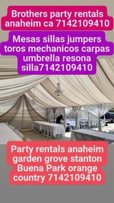 Brother's party rentals sales jumpers tables chairs tent tablecloth draping toros mecánicos 7142109410