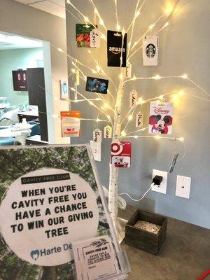 If you are Cavity Free during your visit, you will be entered to win gift cards from our GIFT CARD TREE!