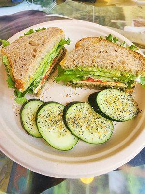 Baked tofu with Walnut pesto sandwich (with avocado added)