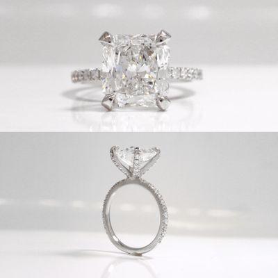 When all you see is diamond. Designed to perfection by Judith, this radiant diamond engagement ring does just that.