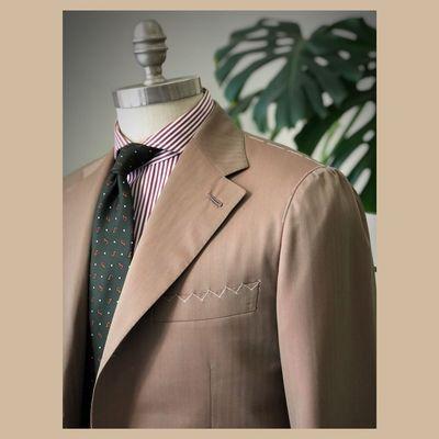 Custom Solaro suit with pleated shoulder "spalla camicia"