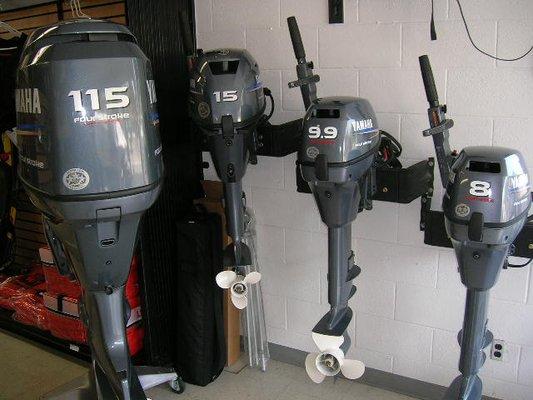 Yamaha outboards on display in our showroom.