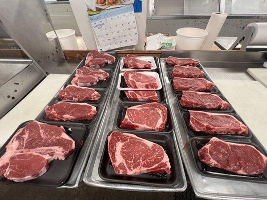 Porterhouse, ribeyes and strip steaks