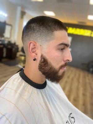 Mid skin fade w/ beard line up by Nico