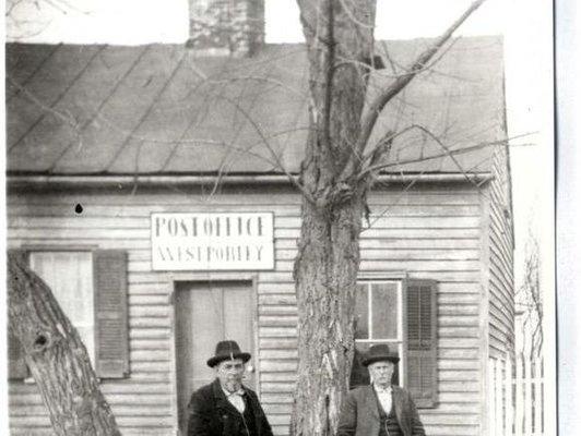 Photo of James Beard in front of the Old Westport Post Office