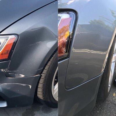 Audi front fender before and After repair.