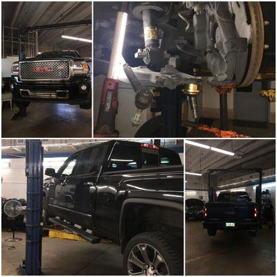 Front end suspension service on GM products like this GMC Sierra Denali.