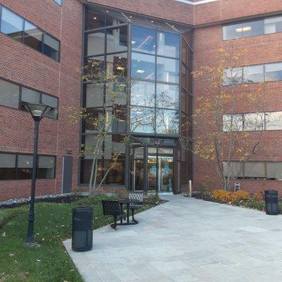 Entrance to the building where his office is located on the 4th floor.