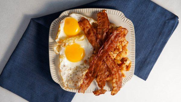 Sunny Side Up Eggs, Bacon, Home-fries