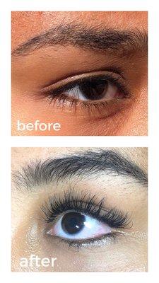 before and after of full set of Eyelash Extensions