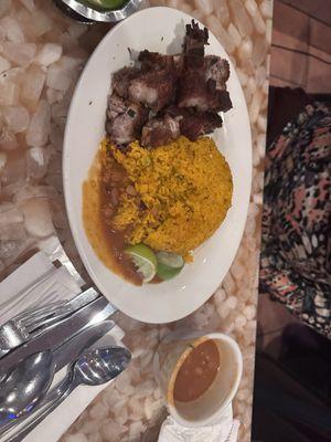 Yello rice with chicharon