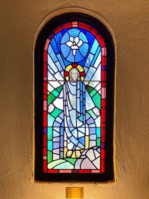 Saint Andrew in a Stained glass window.