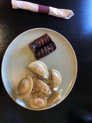 Homemade pierogis with kielbasa