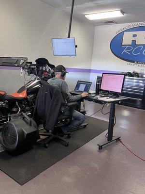 Bob getting ready on dyno tuning my 16 street glide