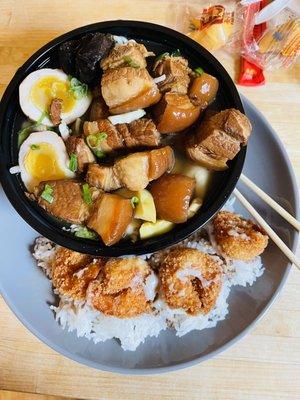 Pork Belly Ramen & Honey Walnut Shrimp