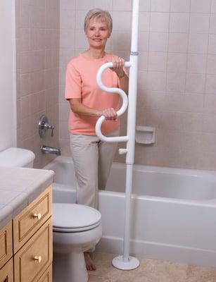 Security Pole & Curved Grab Bar  Tool Free Installation Perfect with those who need assistance in the bathroom Price: $ 169.95