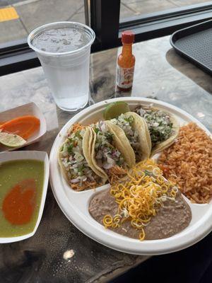 Taco combo plate (tapatio not included it's my personal bottle)