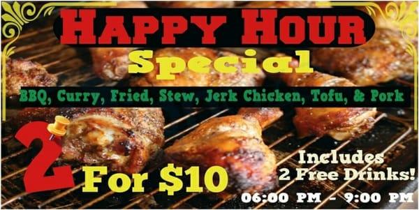 Irie caribbean kitchen and bakery happy hour.