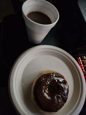 Hot chocolate and chocolate glazed donut