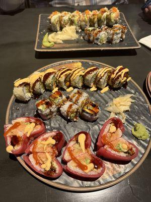 Godzilla roll, eel roll, and the heart to heart