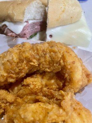 Chicken tenders and roast beef sub