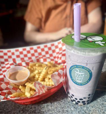 We love the fry sauce here and the Taro Bubble Tea is one of the best we have tried. But this place is loaded!