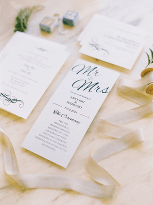 Double sided wedding program & escort cards.