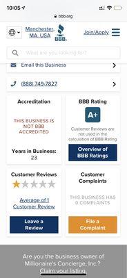 Proof of false advertisement of better business bureau A+ rating