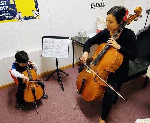 Our youngest cello student with Ms. Stephanie!