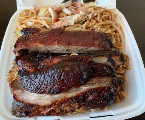 Barbecue Spareribs Combination Plate with Chicken Fried Rice and Pork Chow Mein