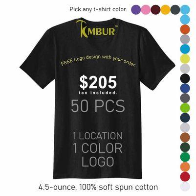 50 T-shirts - 1 print - 1 color.