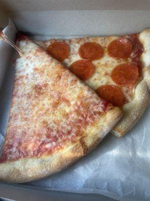 Plain slice and Pepperoni Slice to go