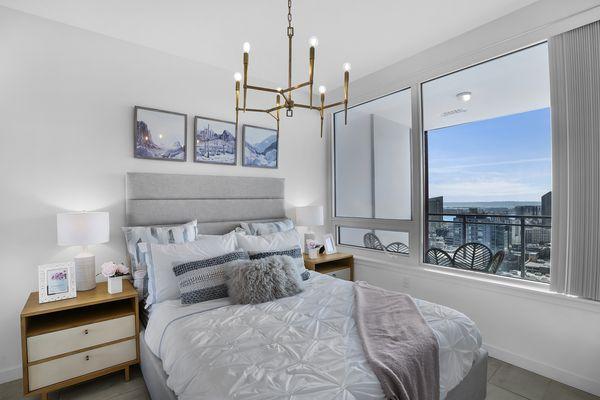 Bedroom with balcony view