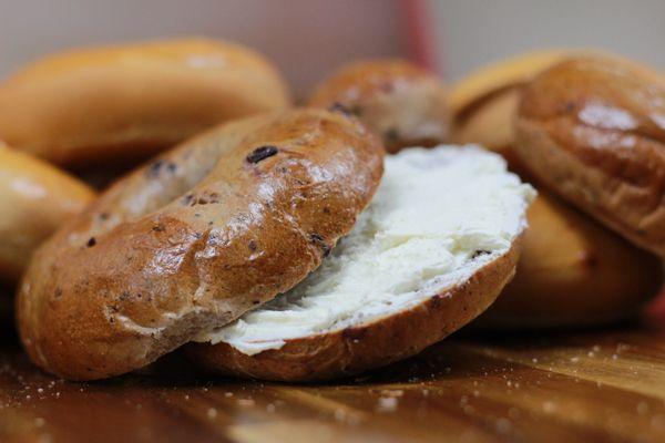 Cinnamon raisin bagels with fresh whipped cream