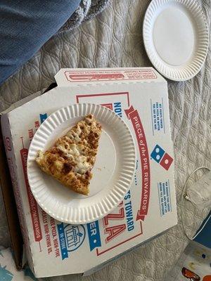 Eating Domino's Pizza on my bed