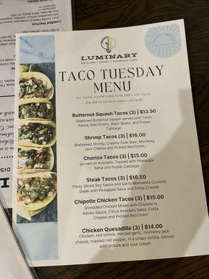 Taco menu