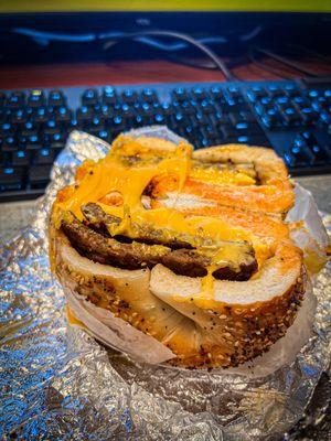 Sausage 
 egg
 cheese
 everything bagel
 double everything