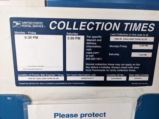 Collection Times as of May 2022