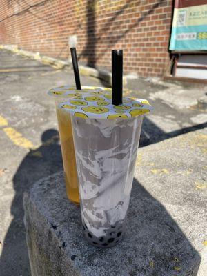 Ube Bubble Milk tea with Puff Cream and Freshly squeezed honey lemon jasmine green tea