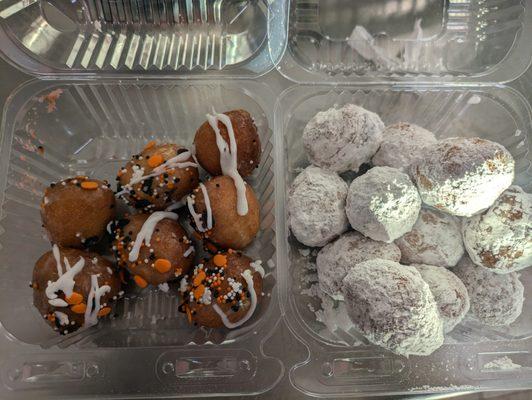 Cake donut holes: classic cake with glaze & classic cake with powdered sugar