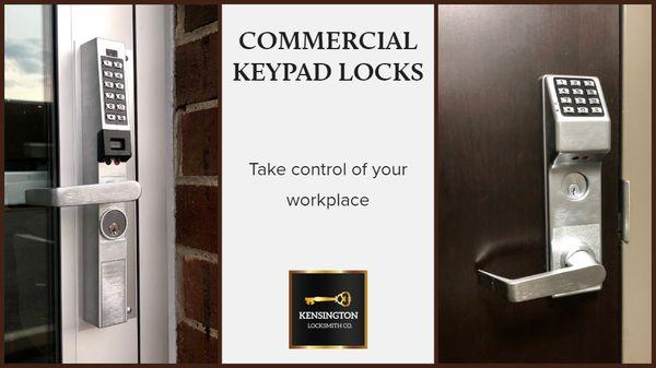 Commercial keypad locks and card readers.