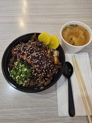 Unagi & Beef Don and Miso Soup.