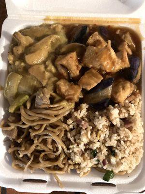 Curry Chicken, Hot Chicken Tofu, Chicken Chow Mein, BBQ Pork Fried Rice