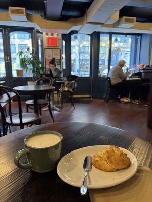 Milk and honey (w oat milk) and scone - $9.58